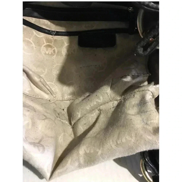 Michael kors black straw shoulder handbag with leather strap & trim - Picture 4 of 13